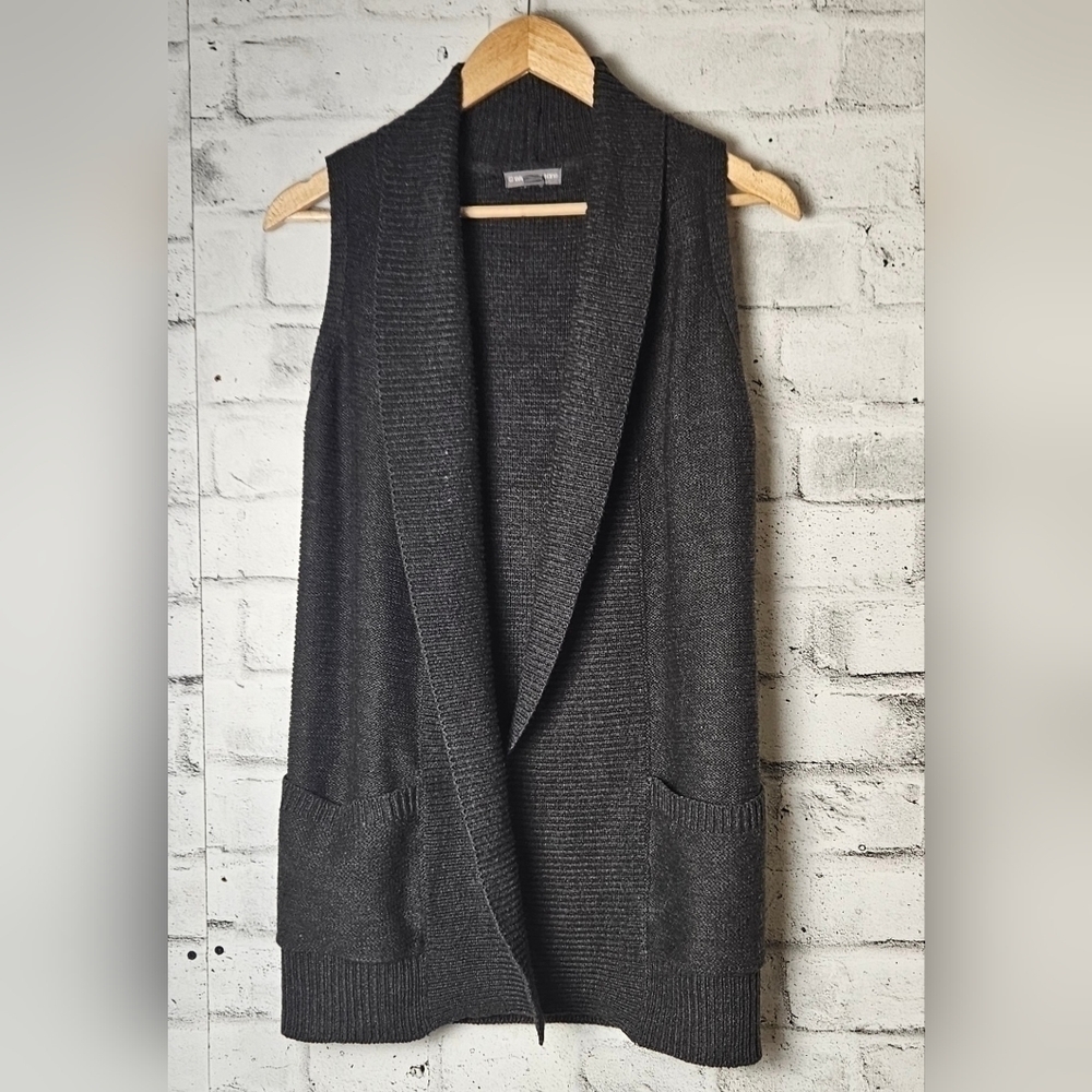 Warehouse One Charcoal Knit Longline Sweater Vest w/ Pockets – Small